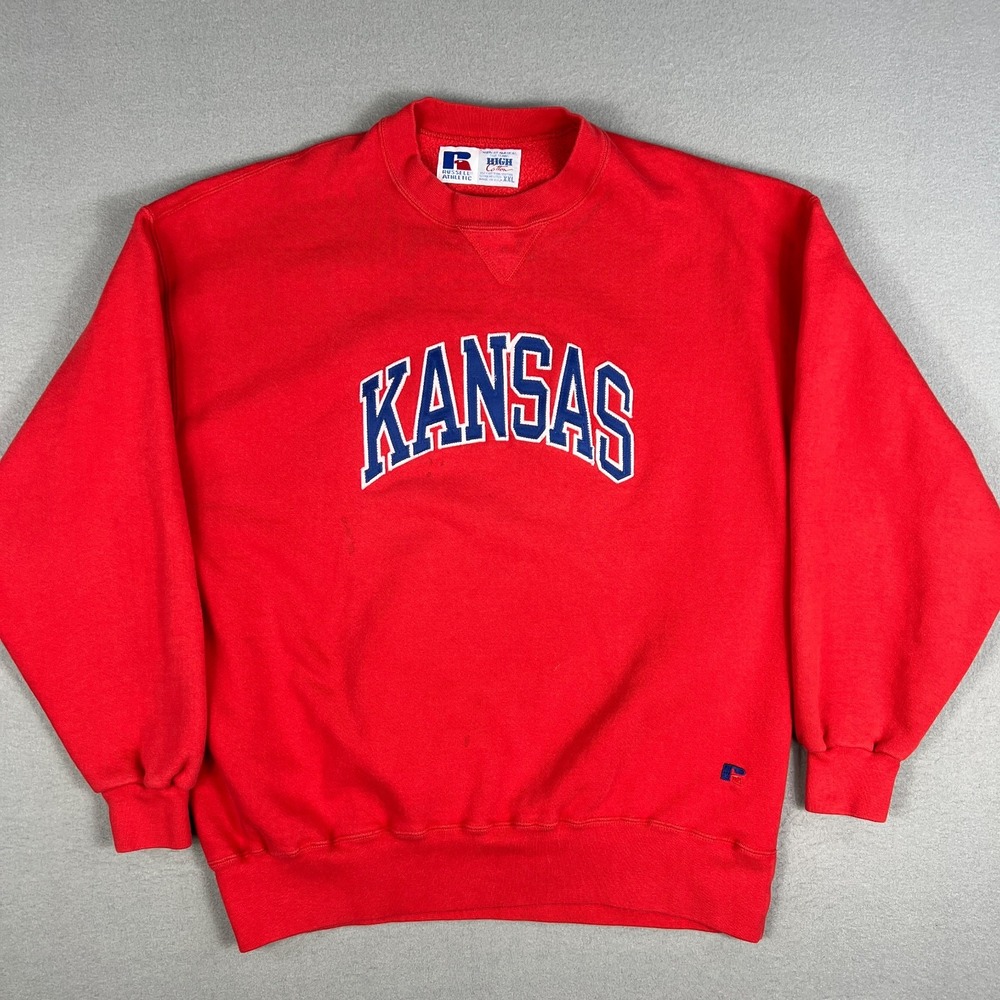 VTG University of Kansas Sweatshirt Fits XL Russell Athletic 1990s USA Jayhawks